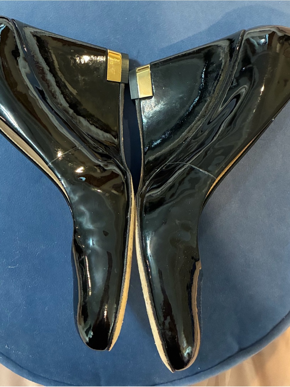 Tory Burch Patent Leather Black Pumps with Gold Accent